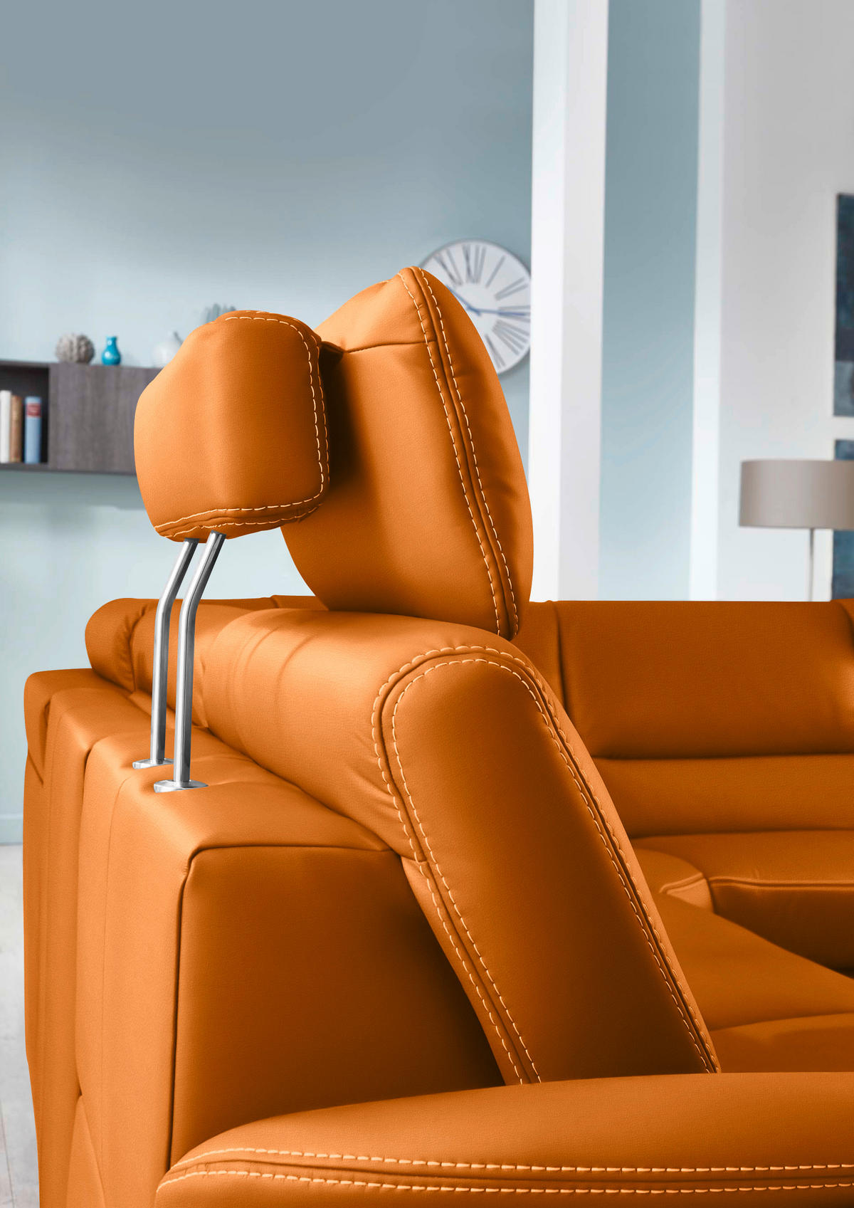ECKSOFA in Echtleder Orange  - Beige/Alufarben, Design, Leder/Metall (288/249cm) - Beldomo Premium
