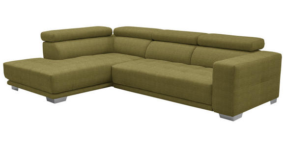 ECKSOFA in Mikrofaser Grün  207/301 cm  - Chromfarben/Grün, Design, Textil/Metall (207/301cm) - Xora