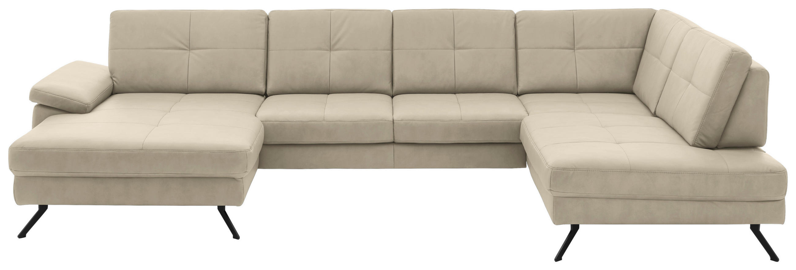 WOHNLANDSCHAFT Lederlook, Mikrofaser Beige  - Beige/Schwarz, Design, Textil/Metall (179/343/220cm) - Beldomo System