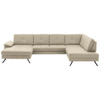 WOHNLANDSCHAFT  in Lederlook, Mikrofaser Beige  - Beige/Schwarz, Design, Textil/Metall (179/343/220cm) - Beldomo System