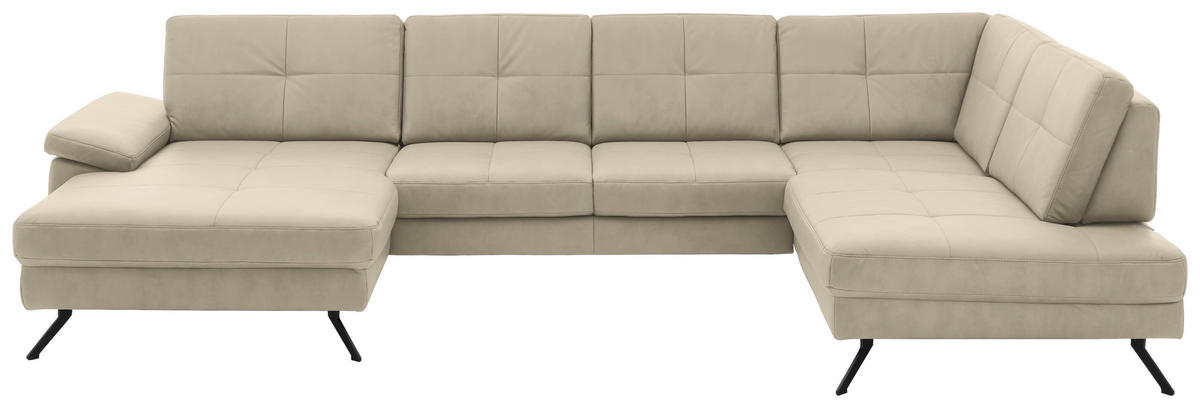 WOHNLANDSCHAFT  in Lederlook, Mikrofaser Beige  - Beige/Schwarz, Design, Textil/Metall (179/343/220cm) - Beldomo System