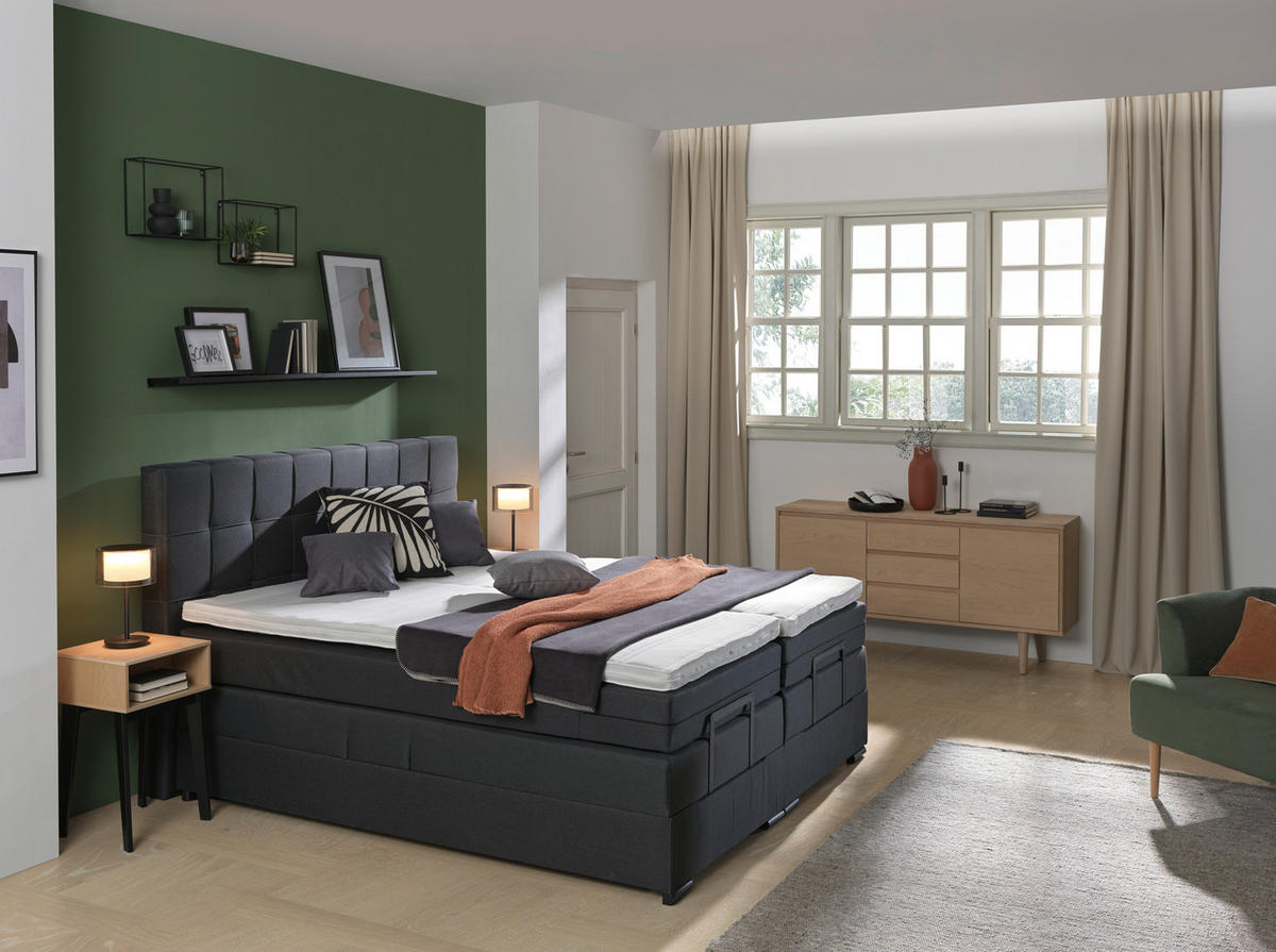 LIT BOXSPRING 180/200 cm  in Anthrazit  - noir/anthracite, Konventionell, textile/matière synthétique (180/200cm) - Moderano