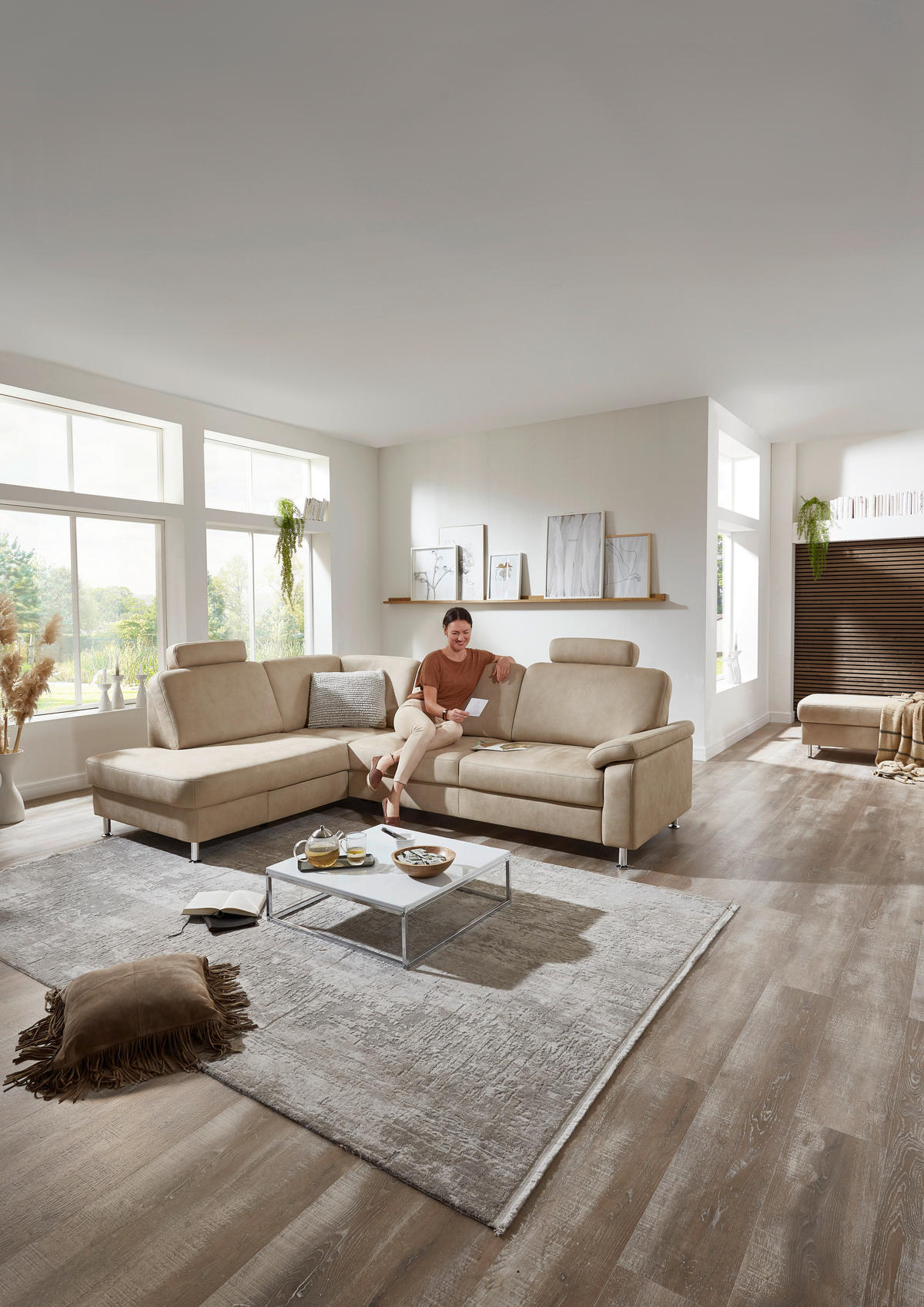 ECKSOFA Rostock Beige Mikrofaser  - Beige, Design, Textil/Metall (202/266cm) - Beldomo System