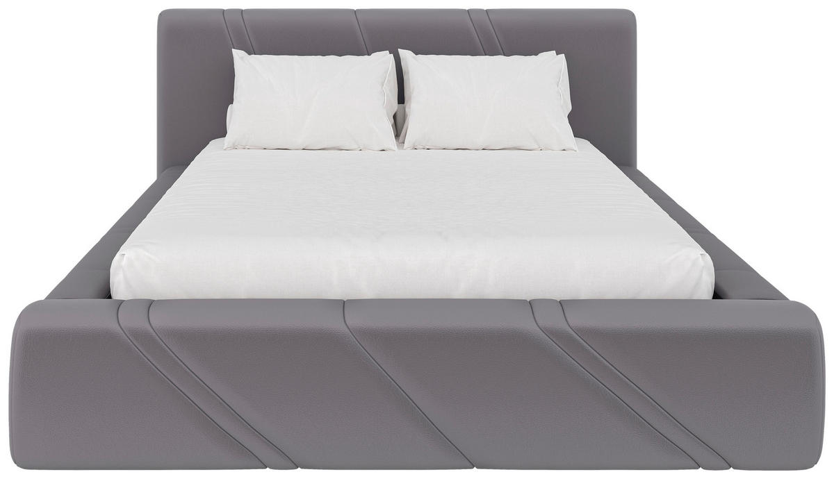 POLSTERBETT 140/200 cm,  in Hellgrau, gepolstertes Kopfteil, Lattenrost, Bettkasten,  - Hellgrau/Schwarz, Design, Holz/Kunststoff (140/200cm) - Chameo