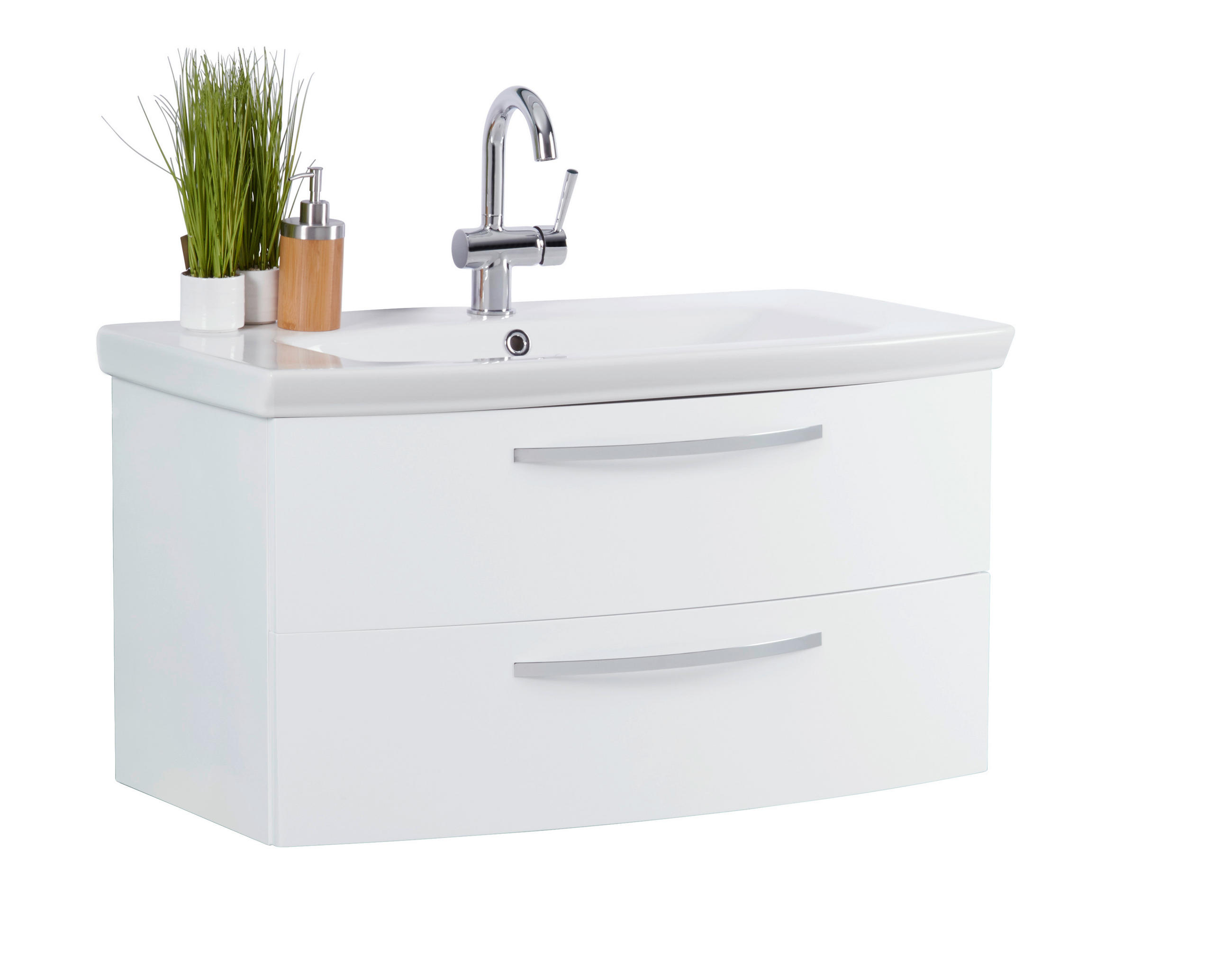 SKŘÍŇKA S UMYVADLEM, bílá, bílá, 90/50/50 cm - bílá/barvy chromu, Moderní, kompozitní dřevo/keramika (90/50/50cm) - Stylife