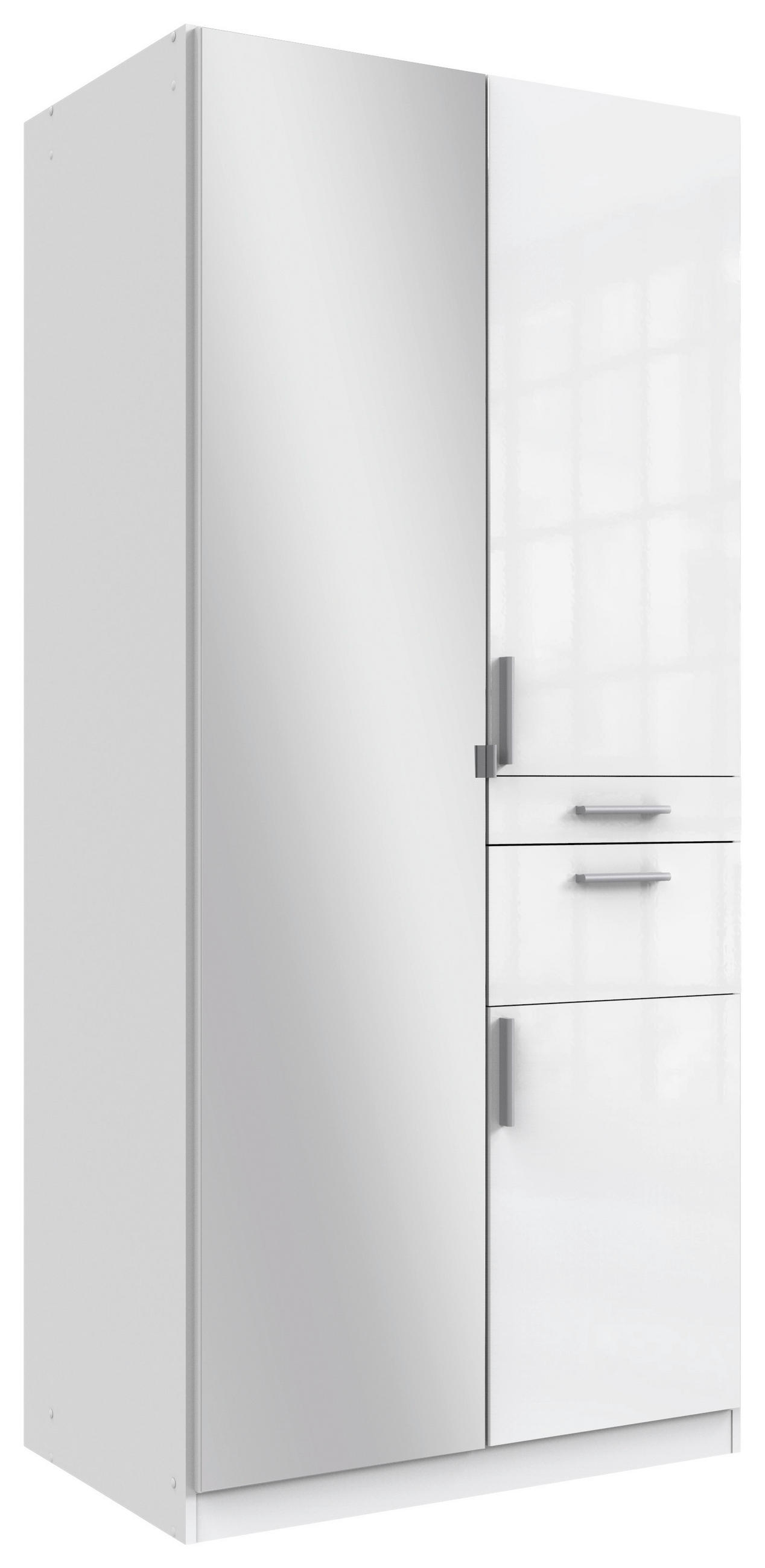 DREHTÜRENSCHRANK 90/197/58 cm 3-türig - Weiß Hochglanz/Alufarben, MODERN, Holzwerkstoff/Kunststoff (90/197/58cm) - MID.YOU