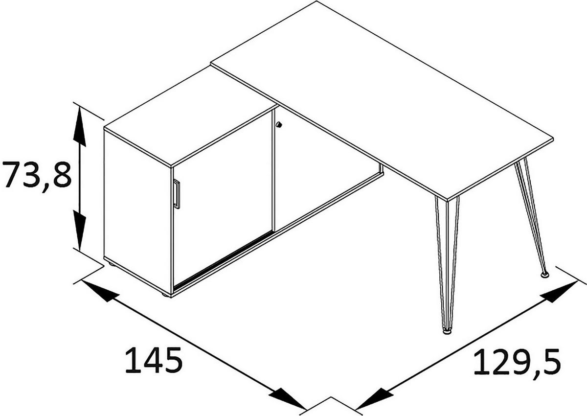 ECKSCHREIBTISCH 145/129,5/73,8 cm  in Schwarz  - Schwarz, MODERN, Holzwerkstoff/Metall (145/129,5/73,8cm) - MID.YOU
