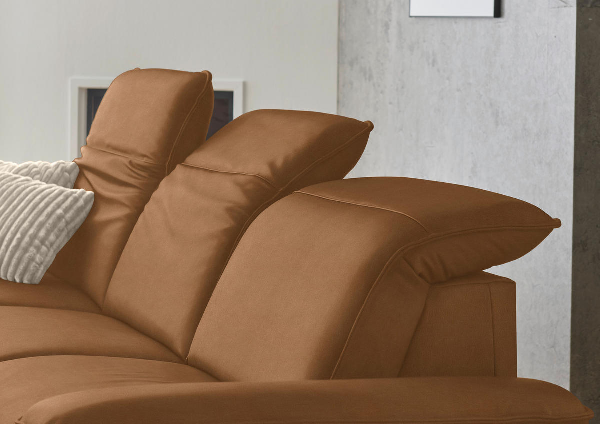 ECKSOFA  Echtleder Cognac  - Cognac/Schwarz, Design, Leder/Metall (169/307cm) - Beldomo Premium