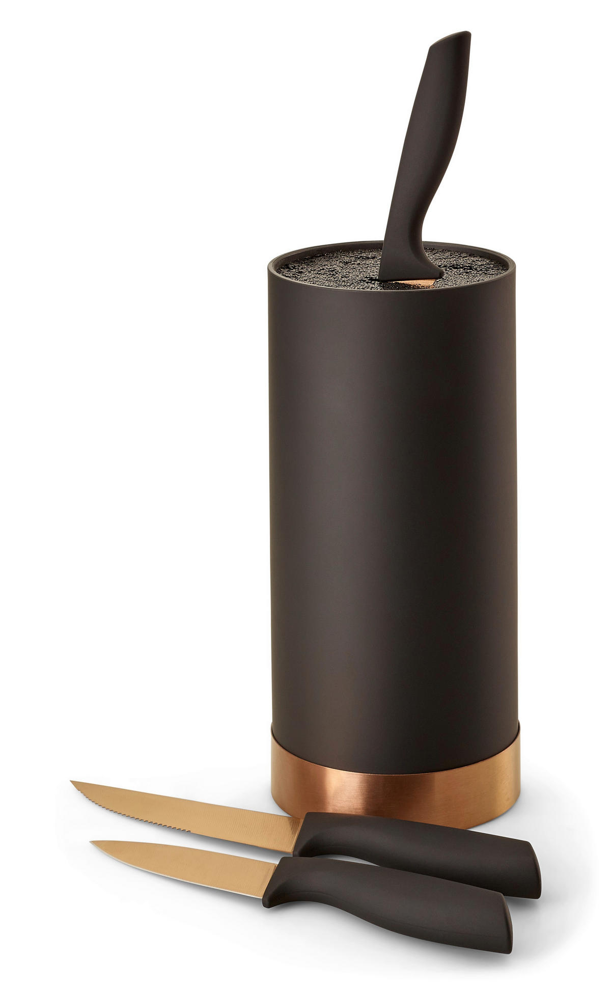 MESSERBLOCK 4-teilig  - Schwarz/Bronzefarben, Basics, Kunststoff (11/22cm) - Echtwerk