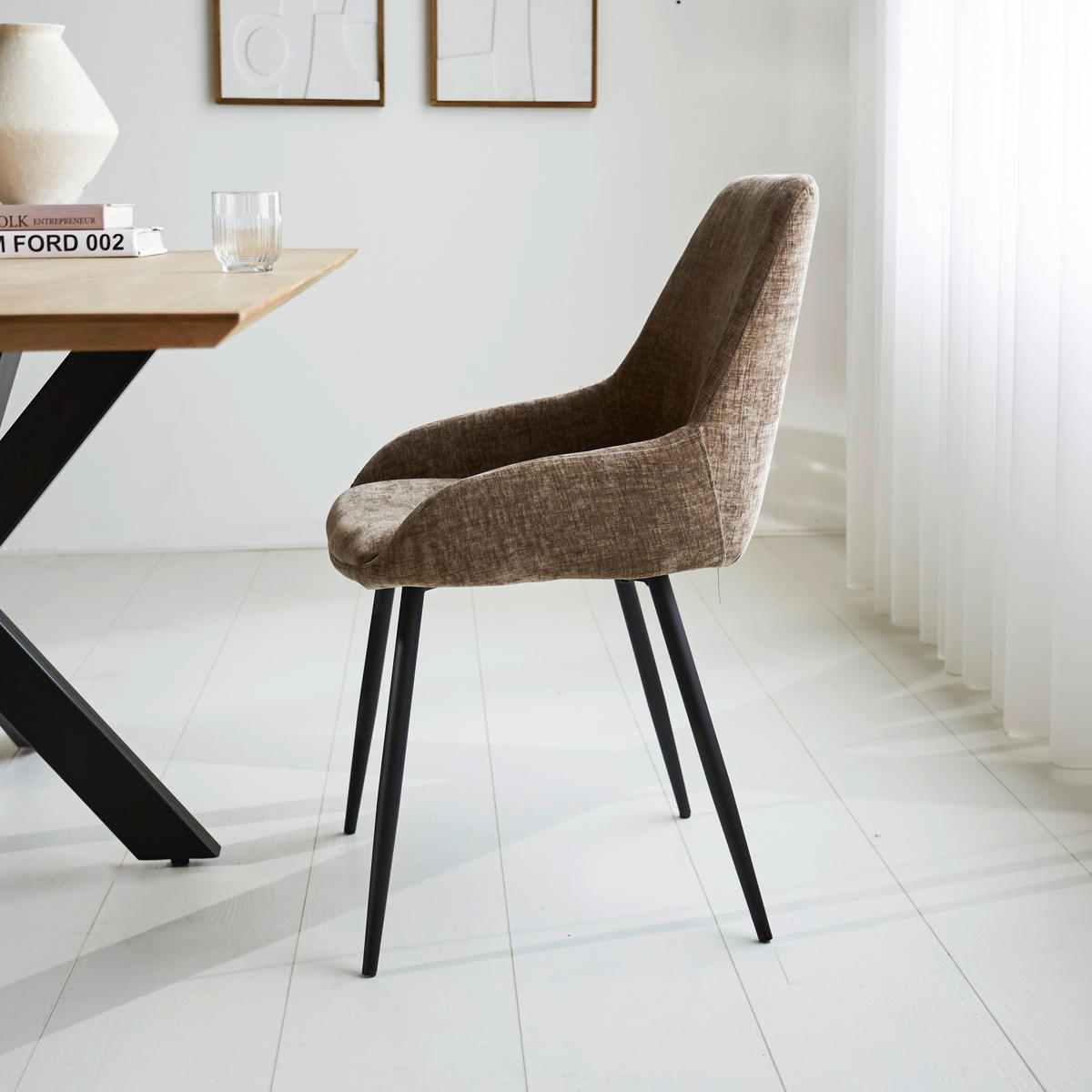 SADA STOLIČIEK 2 kus - hnedá/čierna, Modern, kov/textil (52/86/44cm) - MID.YOU