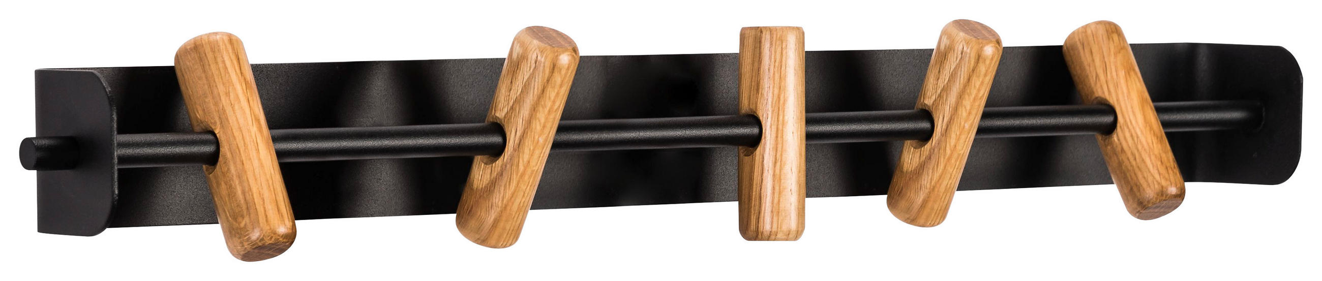 HAKENLEISTE  in Eiche massiv Naturfarben, Schwarz  - Schwarz/Naturfarben, Design, Holz/Metall (53/6/5cm)