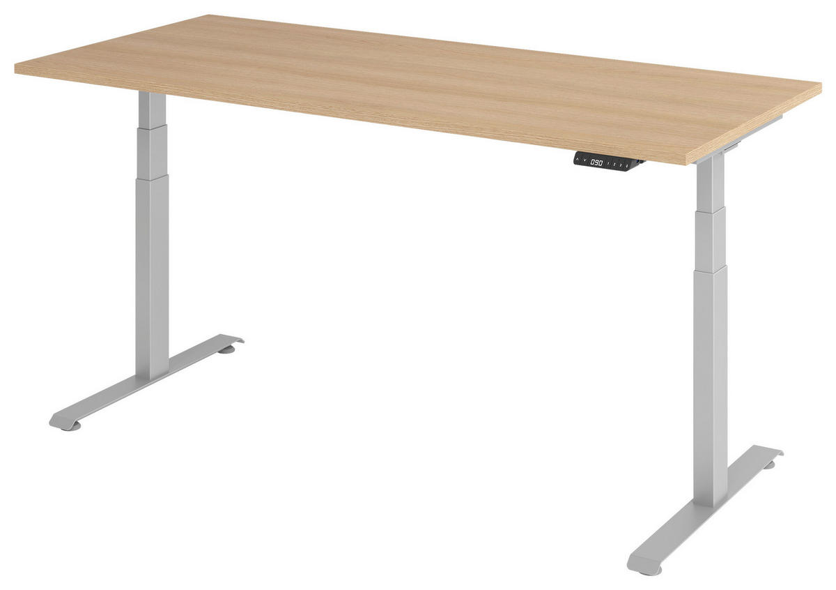 SCHREIBTISCH 180/80/64,5-129,5 cm  in Silberfarben, Eichefarben  - Eichefarben/Silberfarben, KONVENTIONELL, Holzwerkstoff/Metall (180/80/64,5-129,5cm) - Venda