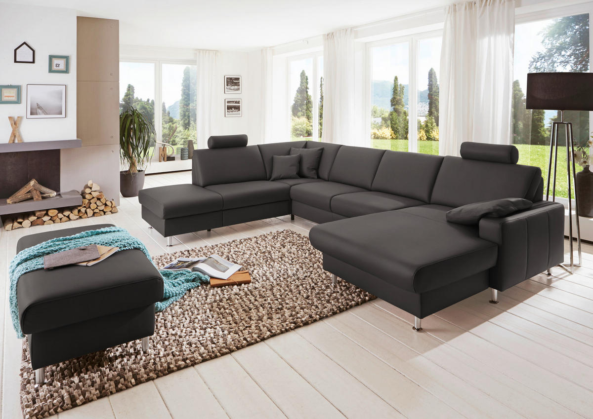 WOHNLANDSCHAFT in Echtleder Grau  - Alufarben/Grau, Design, Leder/Metall (233/339/165cm) - Beldomo Premium