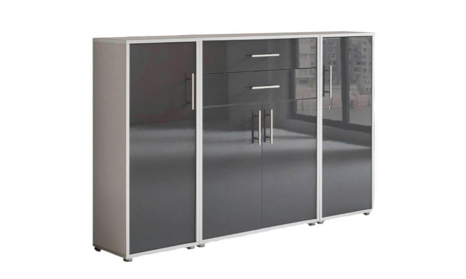 Mid.you Aktenschrank Office Edition - SW Set 16 Grau, Anthrazit Hochglanz 172.6x113.6x33 cm