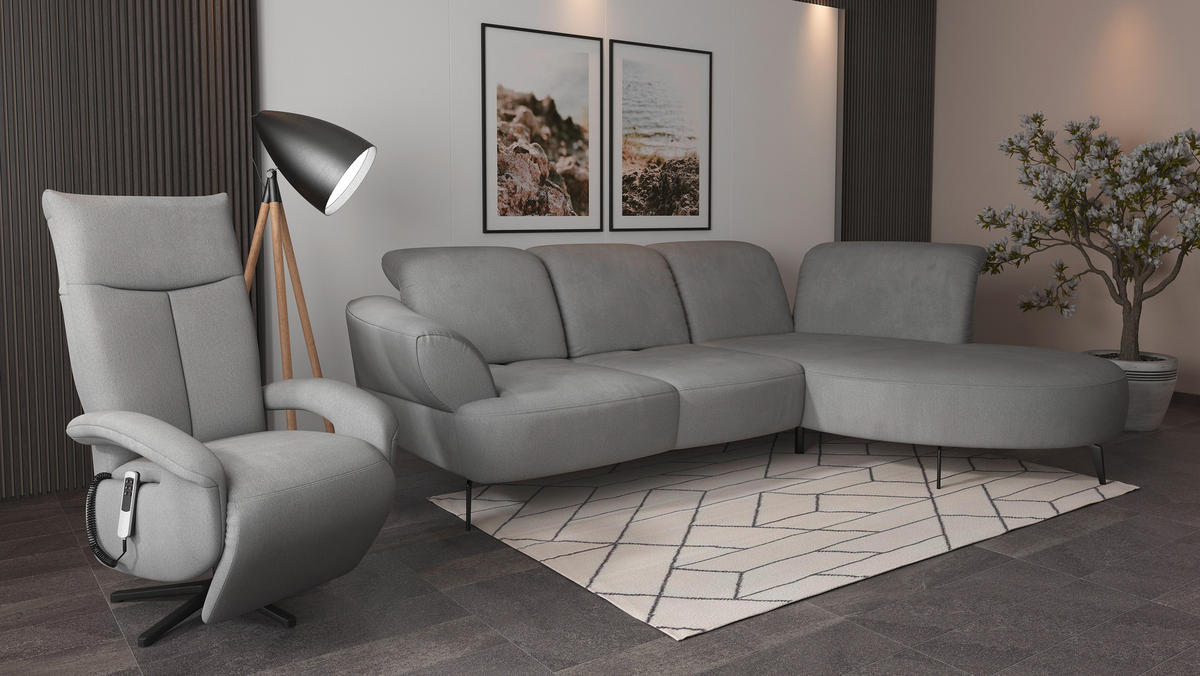 ECKSOFA in Flachgewebe Grau  - Schwarz/Grau, Modern, Textil/Metall (313/208cm) - Sit & More