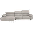 ECKSOFA Sandfarben Velours Kopfteilverstellung  - Sandfarben/Schwarz, Design, Textil/Metall (187/295cm) - Novel