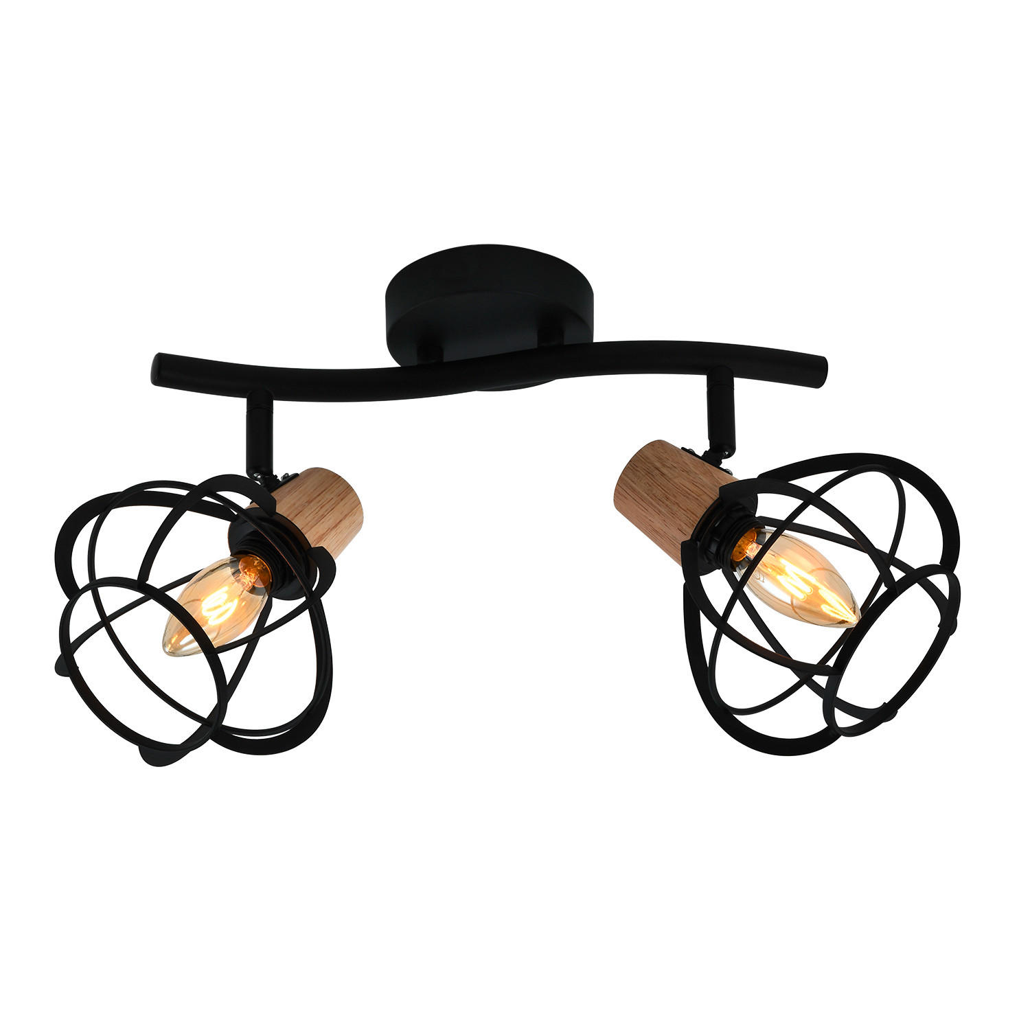 DECKENLEUCHTE    48/22/15 cm  - Schwarz/Akaziefarben, Design, Holz/Metall (48/22/15cm)