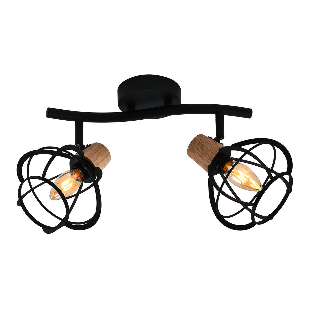 DECKENLEUCHTE    48/22/15 cm  - Schwarz/Akaziefarben, Design, Holz/Metall (48/22/15cm)