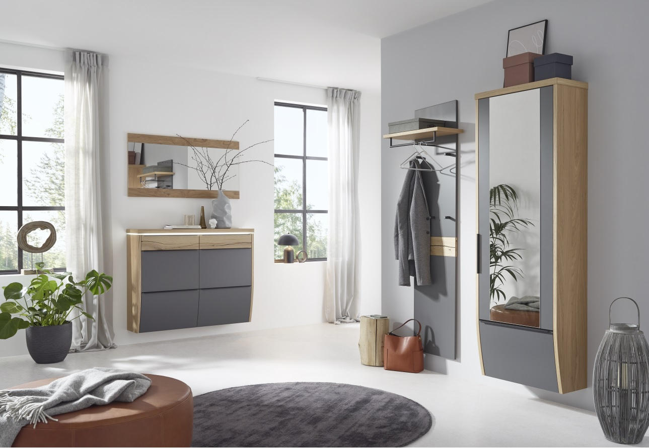 GARDEROBENSCHRANK 64/187/31 cm - Eiche Bianco/Anthrazit, Design, Glas/Holzwerkstoff (64/187/31cm) - Dieter Knoll