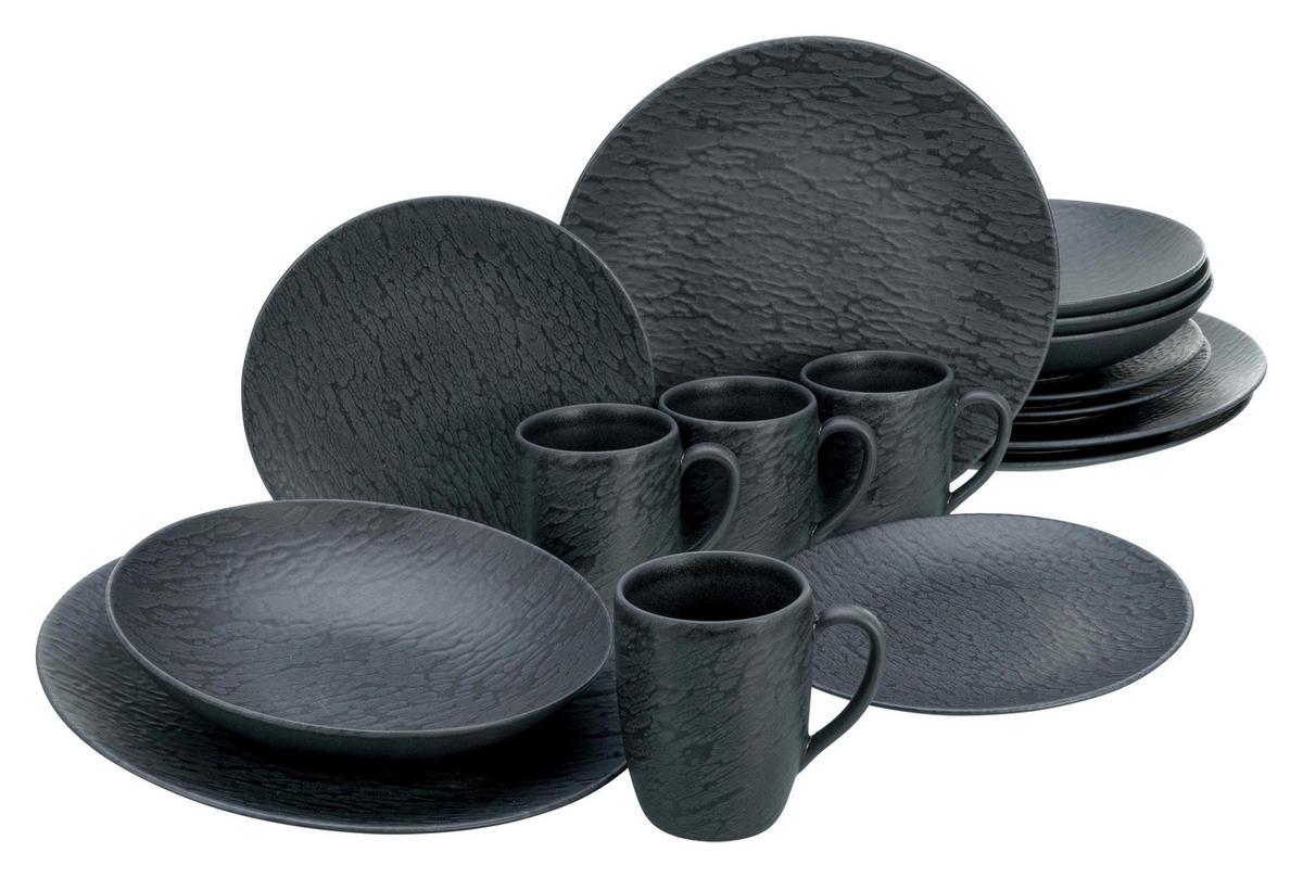 KOMBISERVICE Schwarz 16-teilig 4 Personen  - Schwarz, Trend, Keramik - Creatable