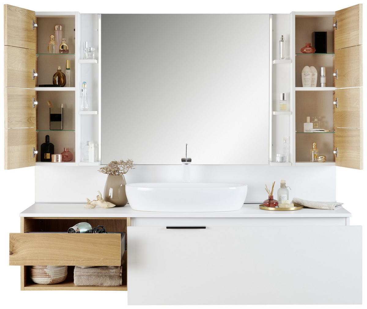 BADEZIMMER  in 180 cm  - Eichefarben/Weiß, KONVENTIONELL, Glas/Keramik (180cm) - Moderano