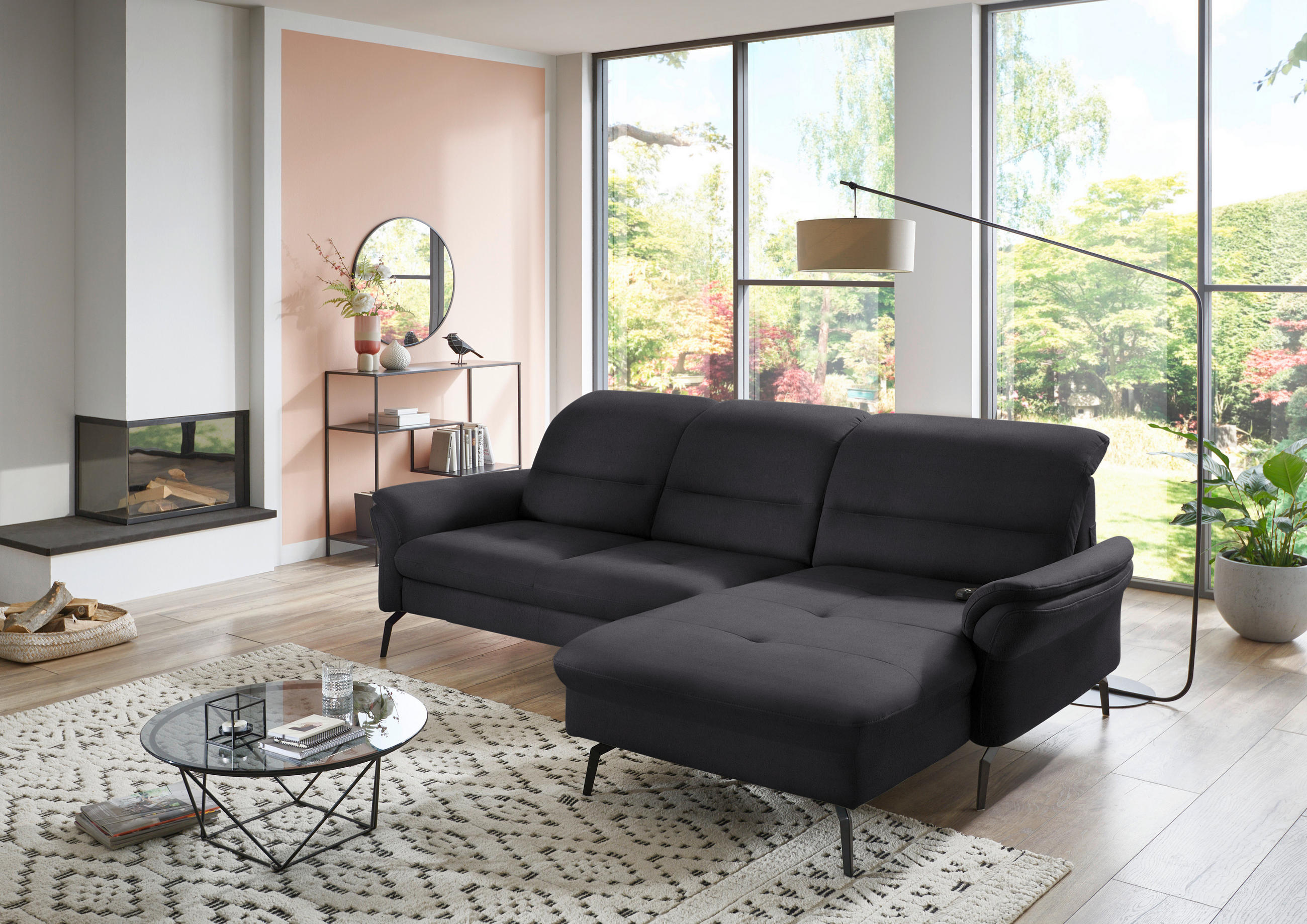ECKSOFA in Flachgewebe Anthrazit  - Anthrazit/Schwarz, Konventionell, Textil/Metall (260/181cm) - Beldomo Speed