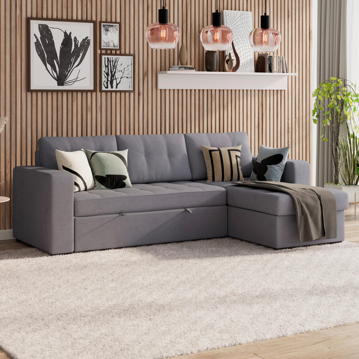 ECKSOFA Mikrofaser, Struktur Dunkelgrau  - Dunkelgrau/Schwarz, Trend, Textil/Metall (239/160cm) - MID.YOU