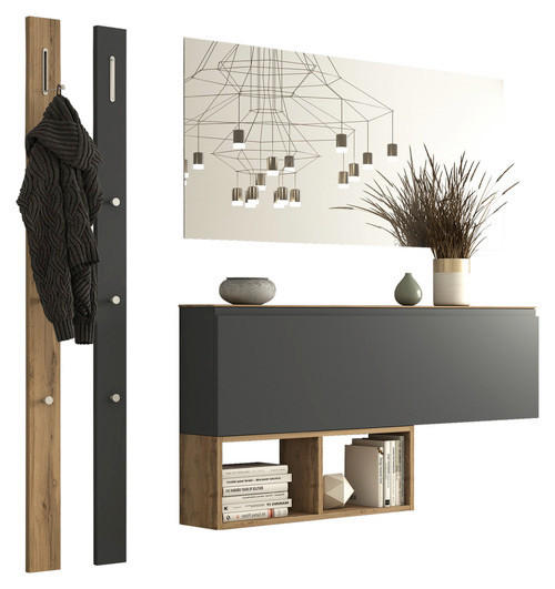 GARDEROBE 5-teilig  in 180/185/22 cm  - Eichefarben/Anthrazit, Design, Holzwerkstoff (180/185/22cm) - Moderano
