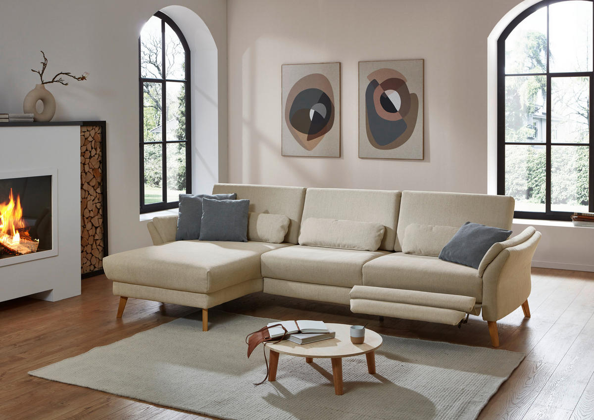 ECKSOFA Beige Chenille, Flachgewebe  - Beige/Naturfarben, Design, Holz/Textil (281/157cm) - Valnatura