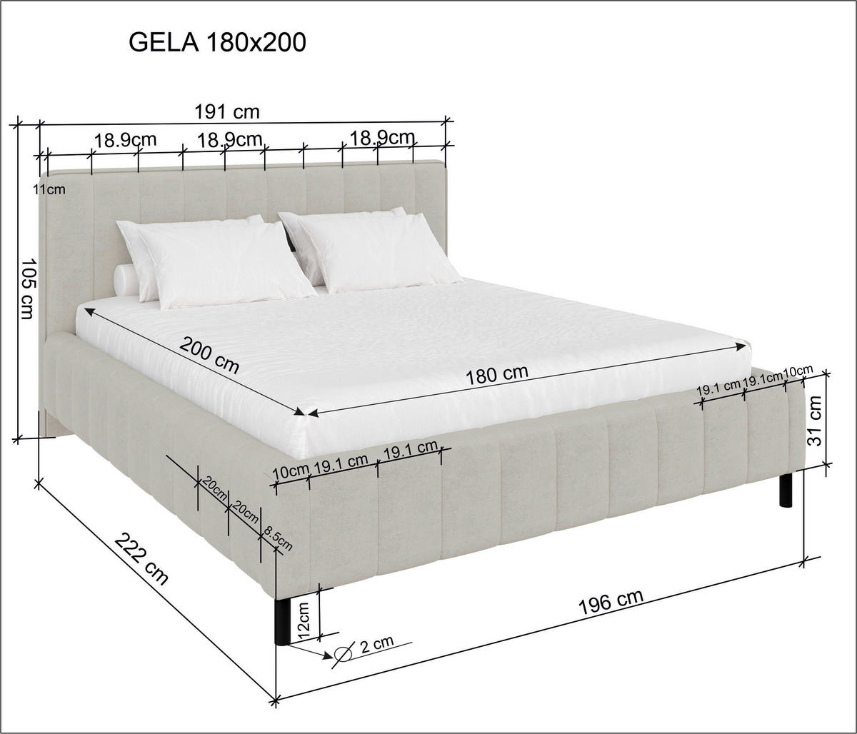 POLSTERBETT 180/200 cm  Hellgrau  - Hellgrau/Schwarz, Design, Holz/Textil (180/200cm) - Carryhome