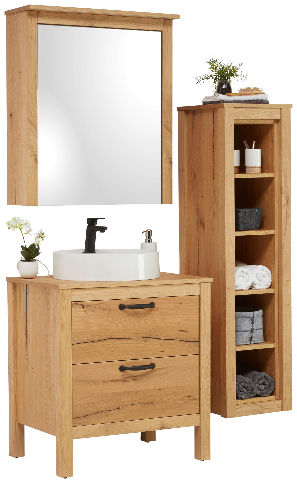 BADEZIMMER  in 70 cm  - Eichefarben/Weiß, MODERN, Glas/Holz (70cm) - Landscape