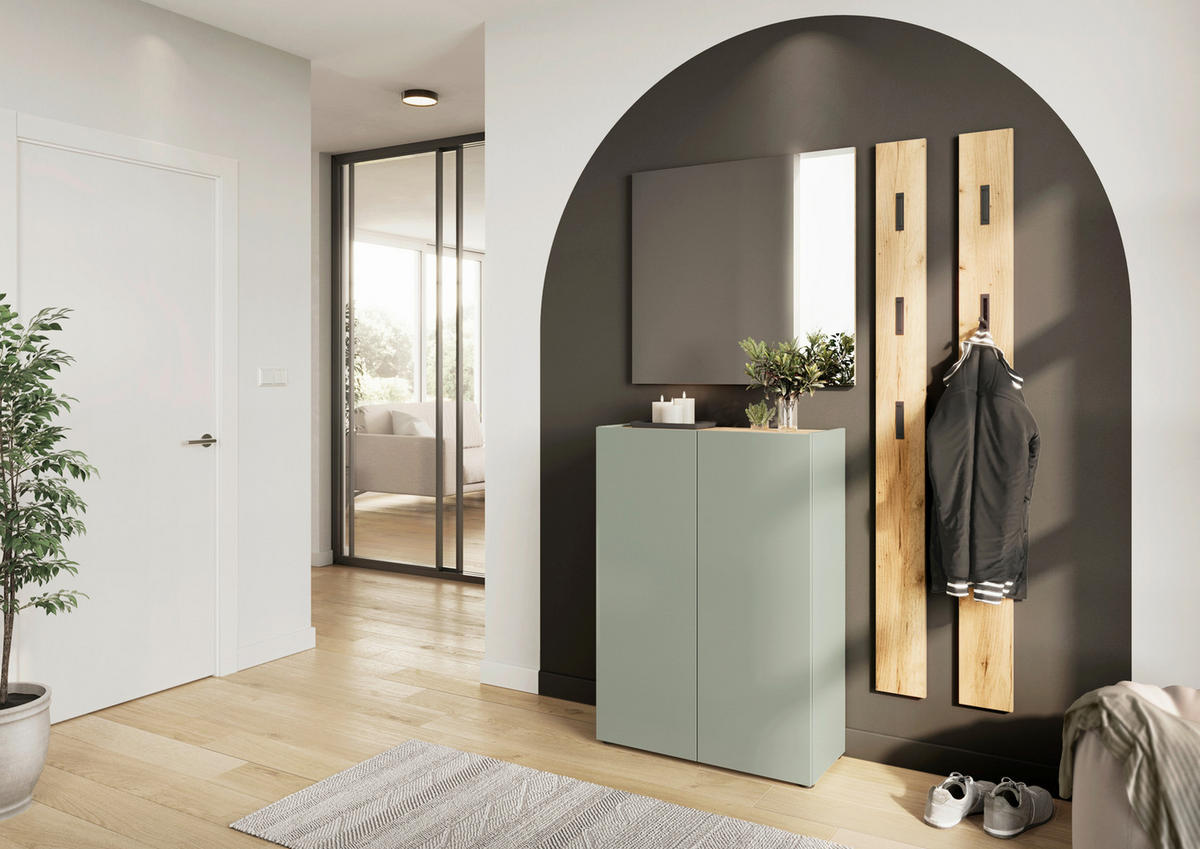 SCHUHSCHRANK Weiß, Eichefarben  - Eichefarben/Schwarz, Design, Holzwerkstoff/Kunststoff (74/105/33cm) - Germania