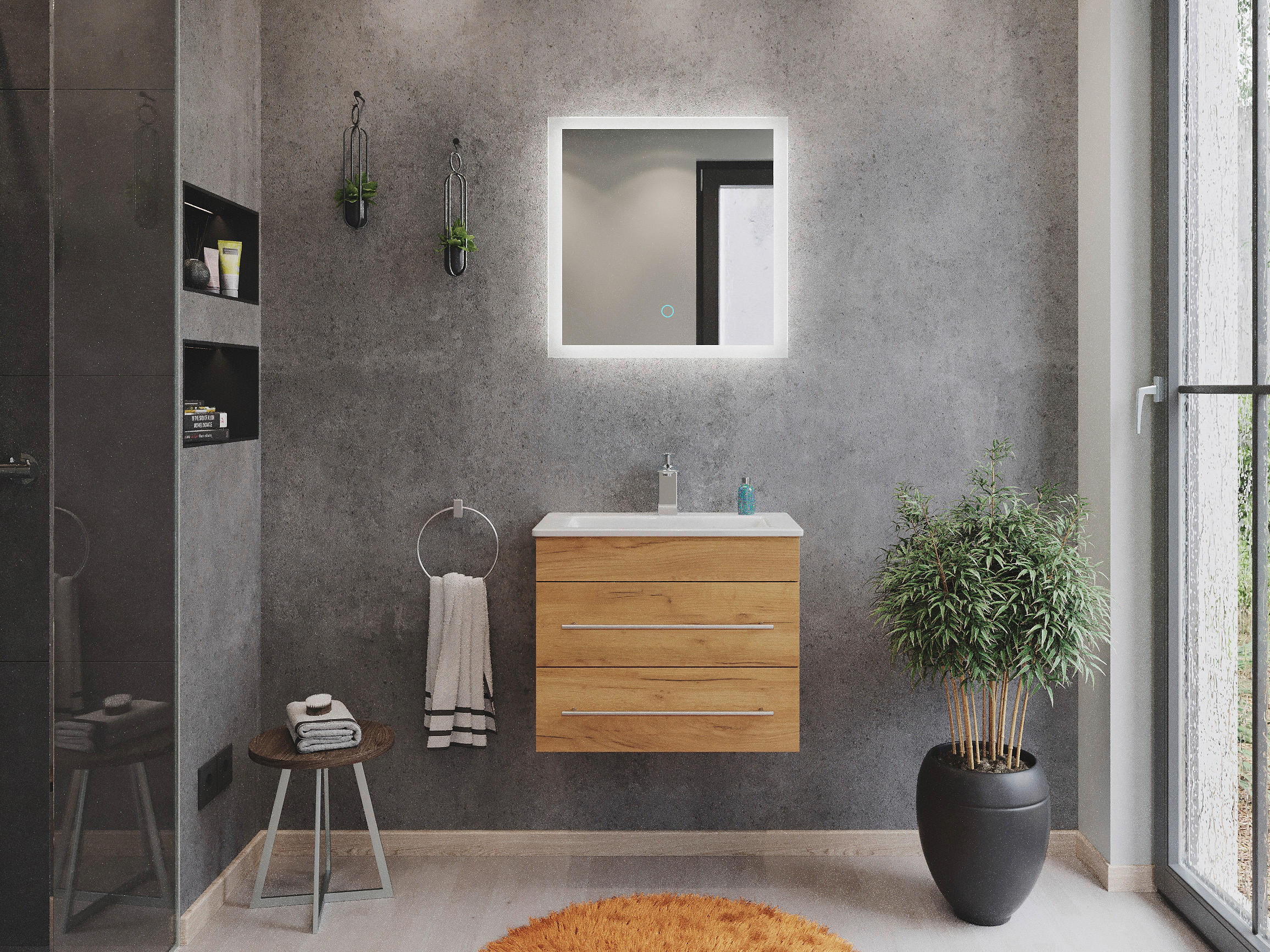 BADEZIMMER  in 60,6 cm  - Eichefarben/Silberfarben, MODERN, Keramik/Holzwerkstoff (60,6cm) - MID.YOU