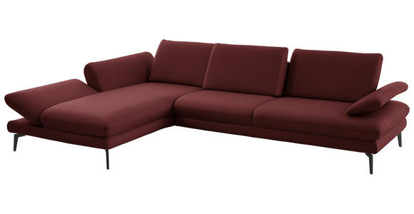 ECKSOFA in Echtleder Brombeere 195/308 cm - Brombeere/Schwarz, Design, Leder/Metall (195/308cm) - Dieter Knoll