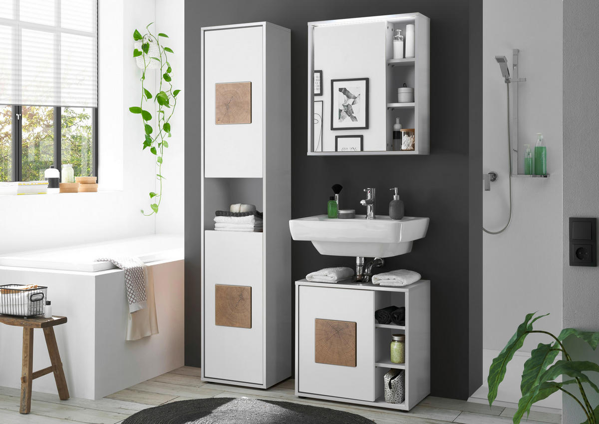WASCHBECKENUNTERSCHRANK 60/60/35 cm  - Weiss/Eichefarben, Modern, Holzwerkstoff/Kunststoff (60/60/35cm) - MID.YOU