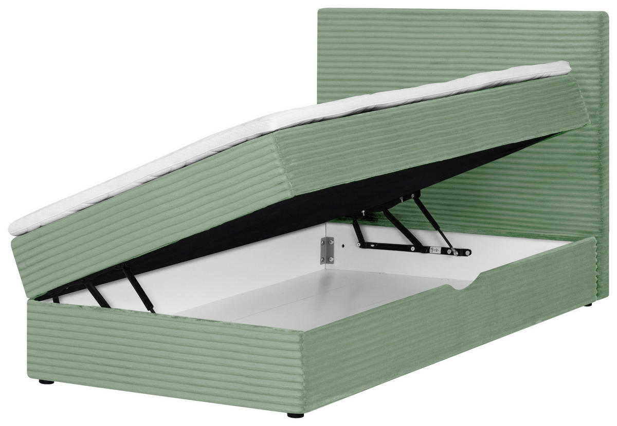 BOXBETT 120/200 cm,  in Olivgrün, Matratze, Bettkasten, Topper, H3 = fest  - Schwarz/Olivgrün, Trend, Kunststoff/Textil (120/200cm) - Boxxx