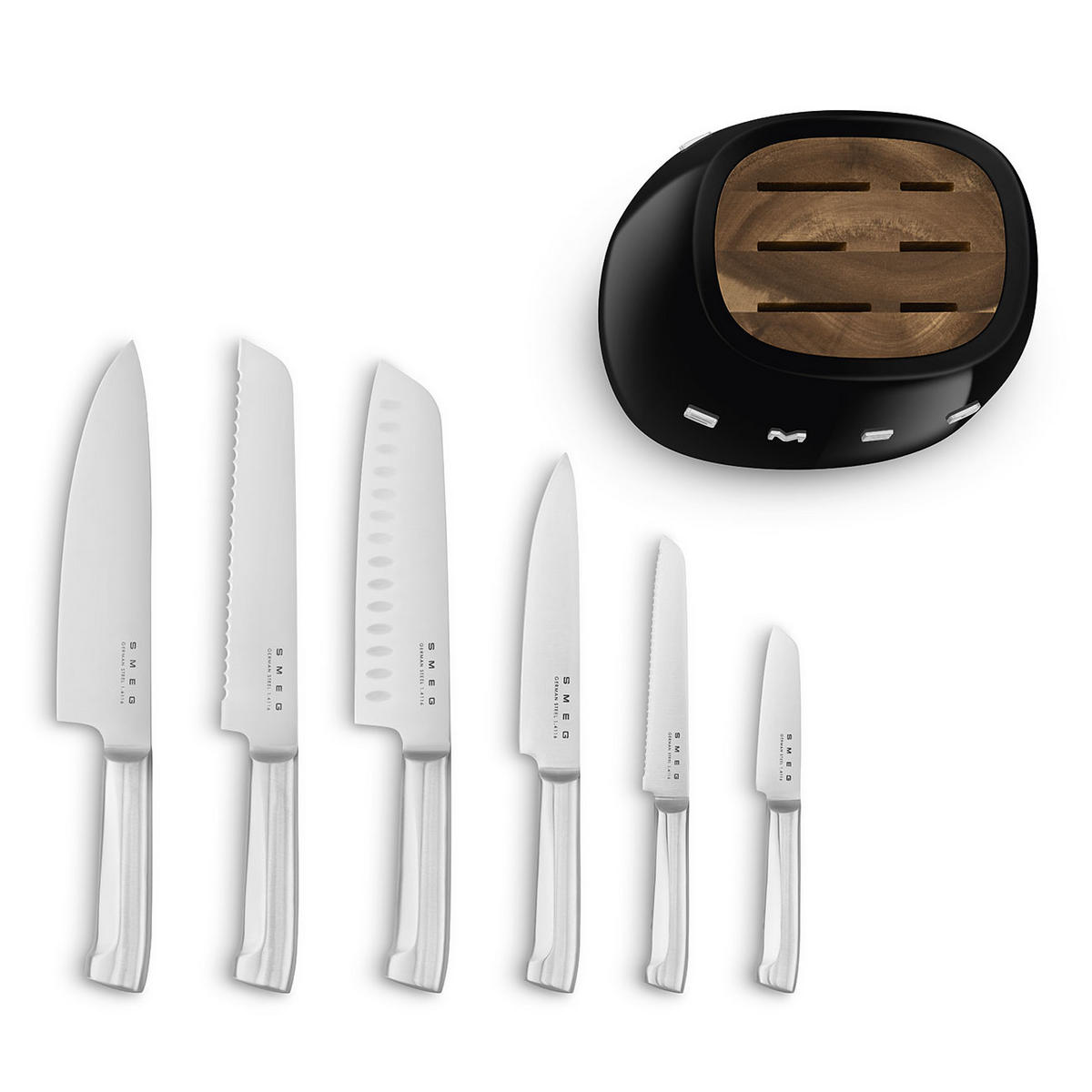 MESSERBLOCK 6-teilig  - Schwarz Hochglanz, Basics, Holz/Kunststoff (13,5/23,2/19cm) - SMEG