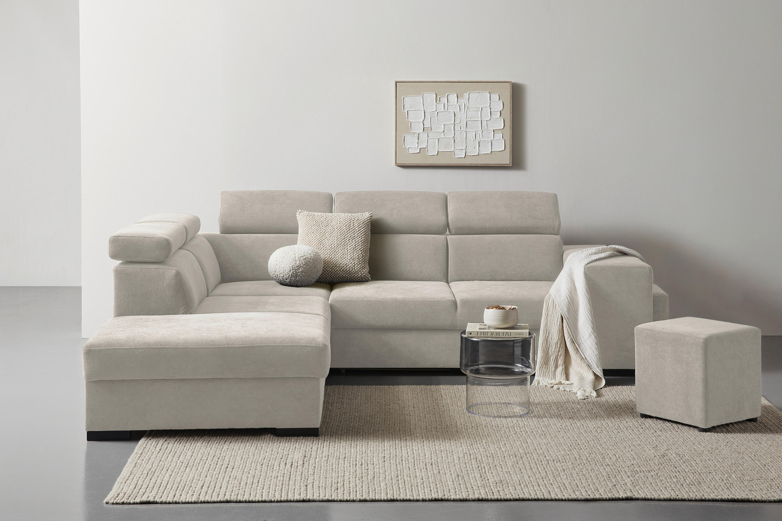 ECKSOFA Creme Webstoff  - Creme/Schwarz, KONVENTIONELL, Holz/Textil (244/283cm) - Carryhome