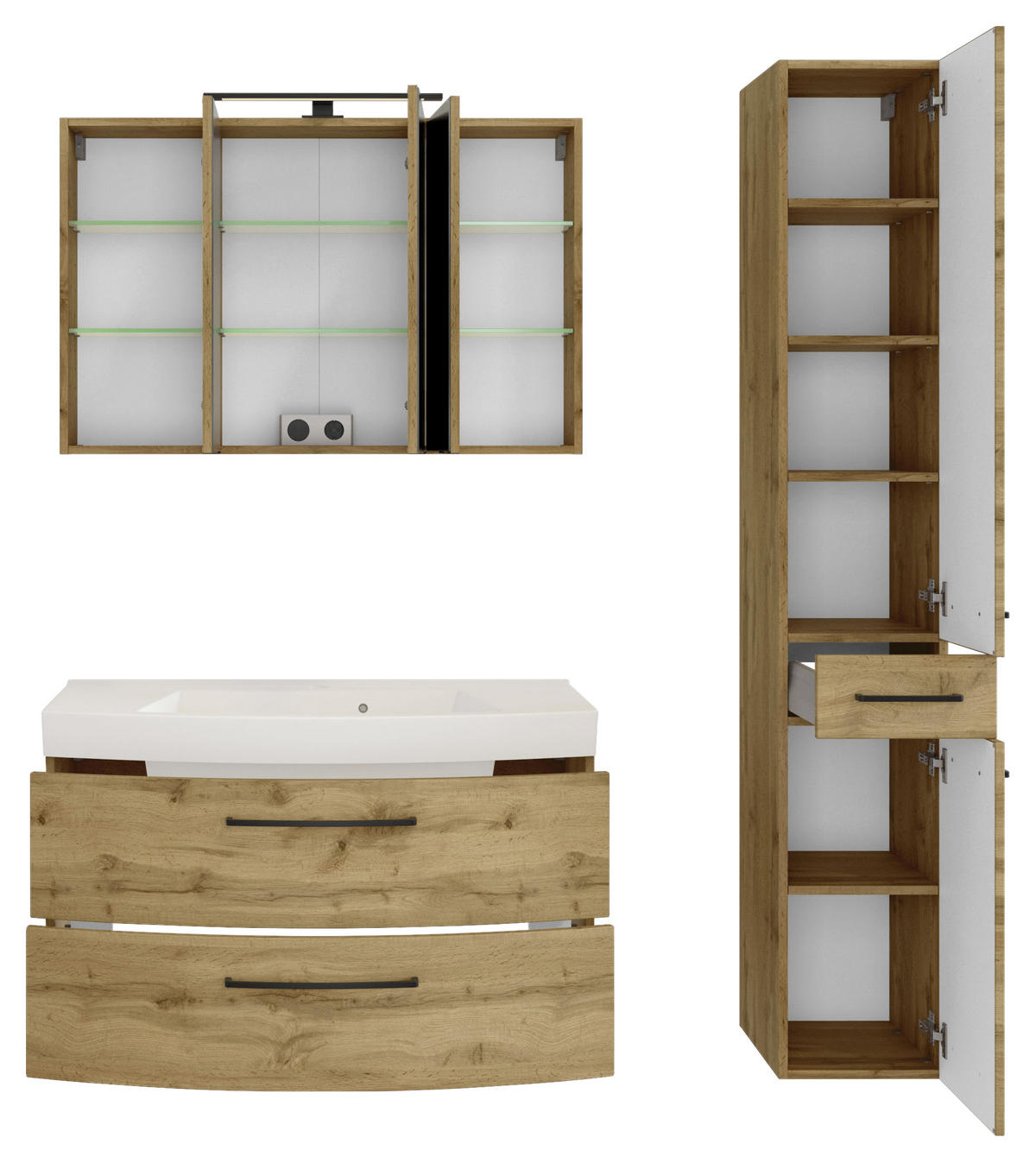 BADEZIMMER  in 130 cm  - Eichefarben/Weiß, MODERN, Holzwerkstoff/Stein (130cm) - Held