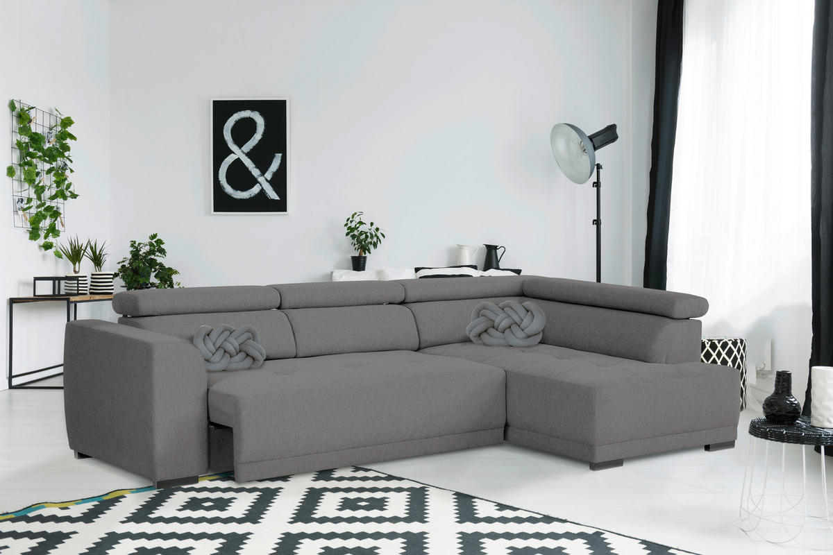 ECKSOFA in Struktur Anthrazit  - Anthrazit/Schwarz, Design, Kunststoff/Textil (284/205cm) - MID.YOU