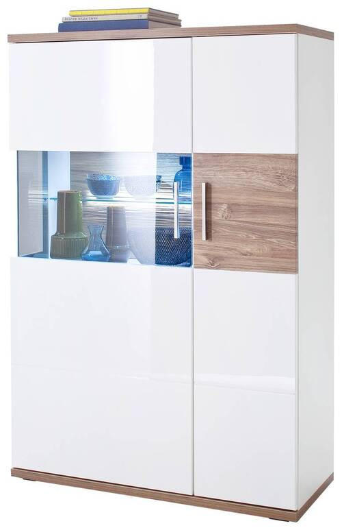 HIGHBOARD Weiß, Eichefarben Einlegeböden  - Eichefarben/Weiß, Design, Glas/Holzwerkstoff (90/135/37cm) - Livetastic
