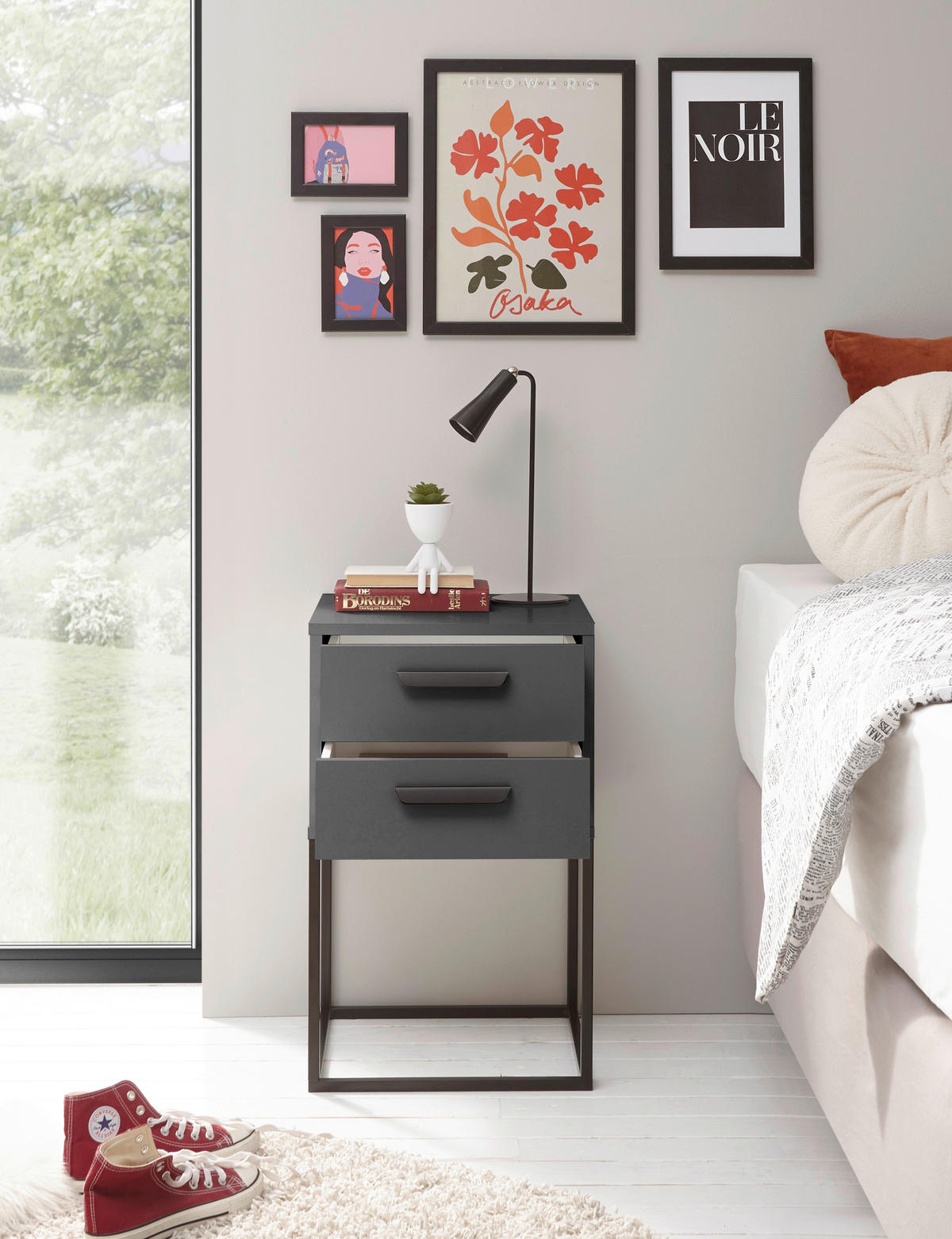 NOĆNI ORMARIĆ boje grafita, crna   - boje grafita/crna, Moderno, drvni materijal/metal (40/65/38,5cm) - Livetastic