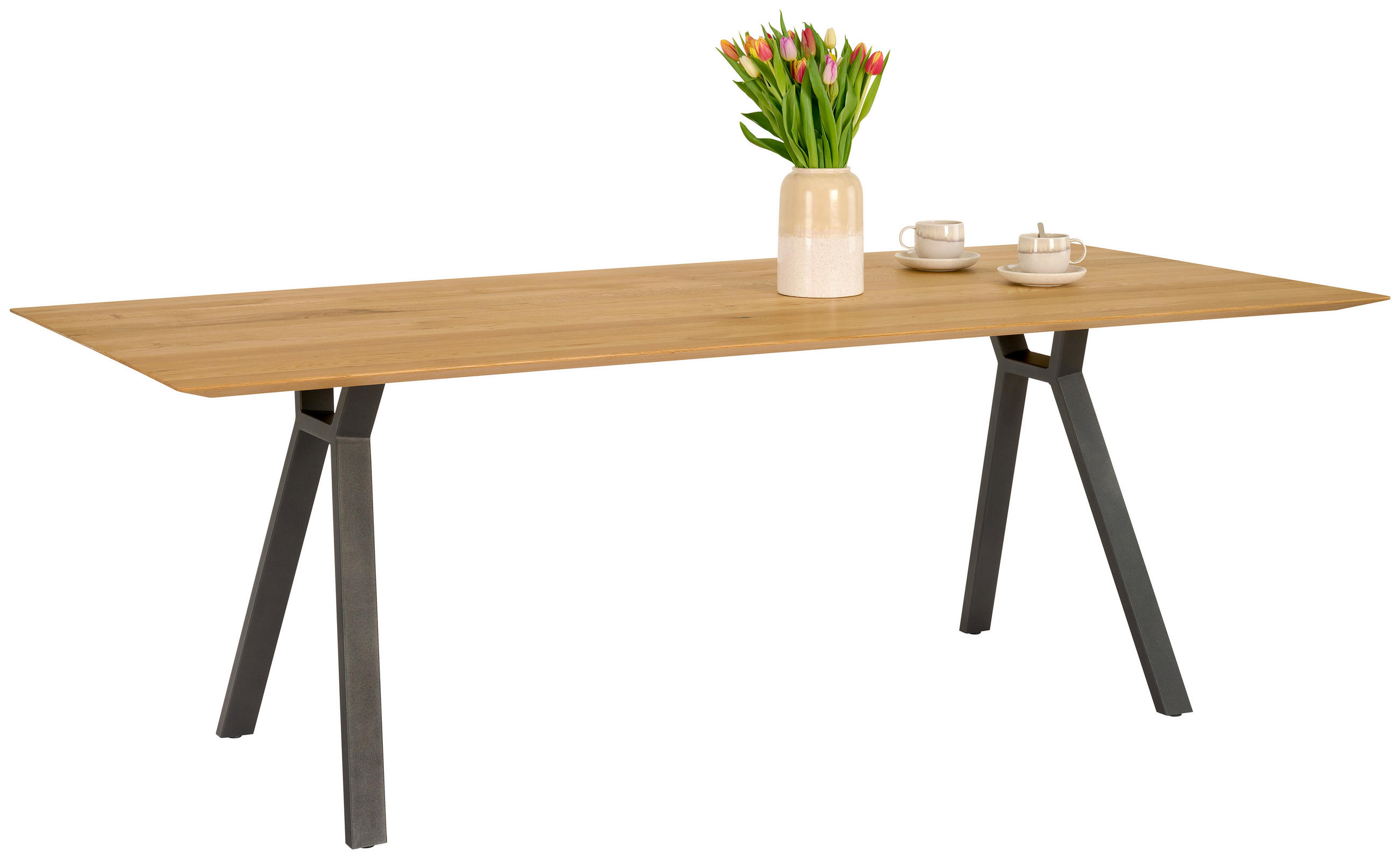ESSTISCH 220/100/77 cm Echtholz  Holz, Metall in verschiedenen Größen erhältlich, in verschiedenen Holzarten erhältlich rechteckig Anthrazit, Eichefarben  - Eichefarben/Anthrazit, Design, Holz/Metall (220/100/77cm) - Dieter Knoll