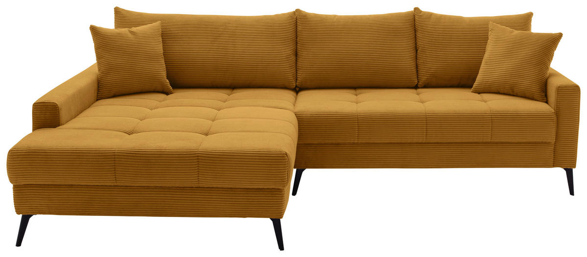 ECKSOFA Currygelb Cord  - Currygelb/Schwarz, KONVENTIONELL, Textil/Metall (173/280cm) - Hom`in