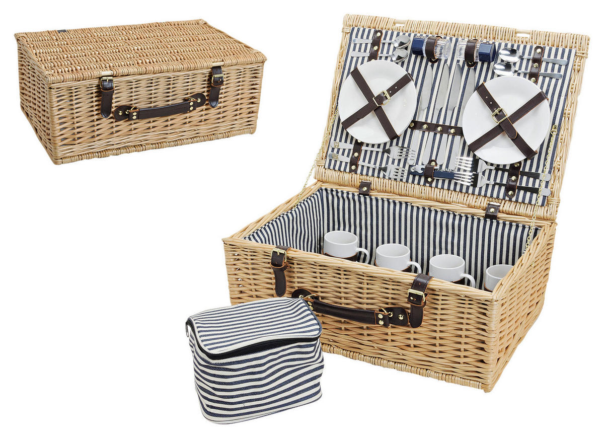 PICKNICKKORB FÜR 4 PERSONEN - Hellbraun, Basics, Holz/Textil (54/37/21cm)