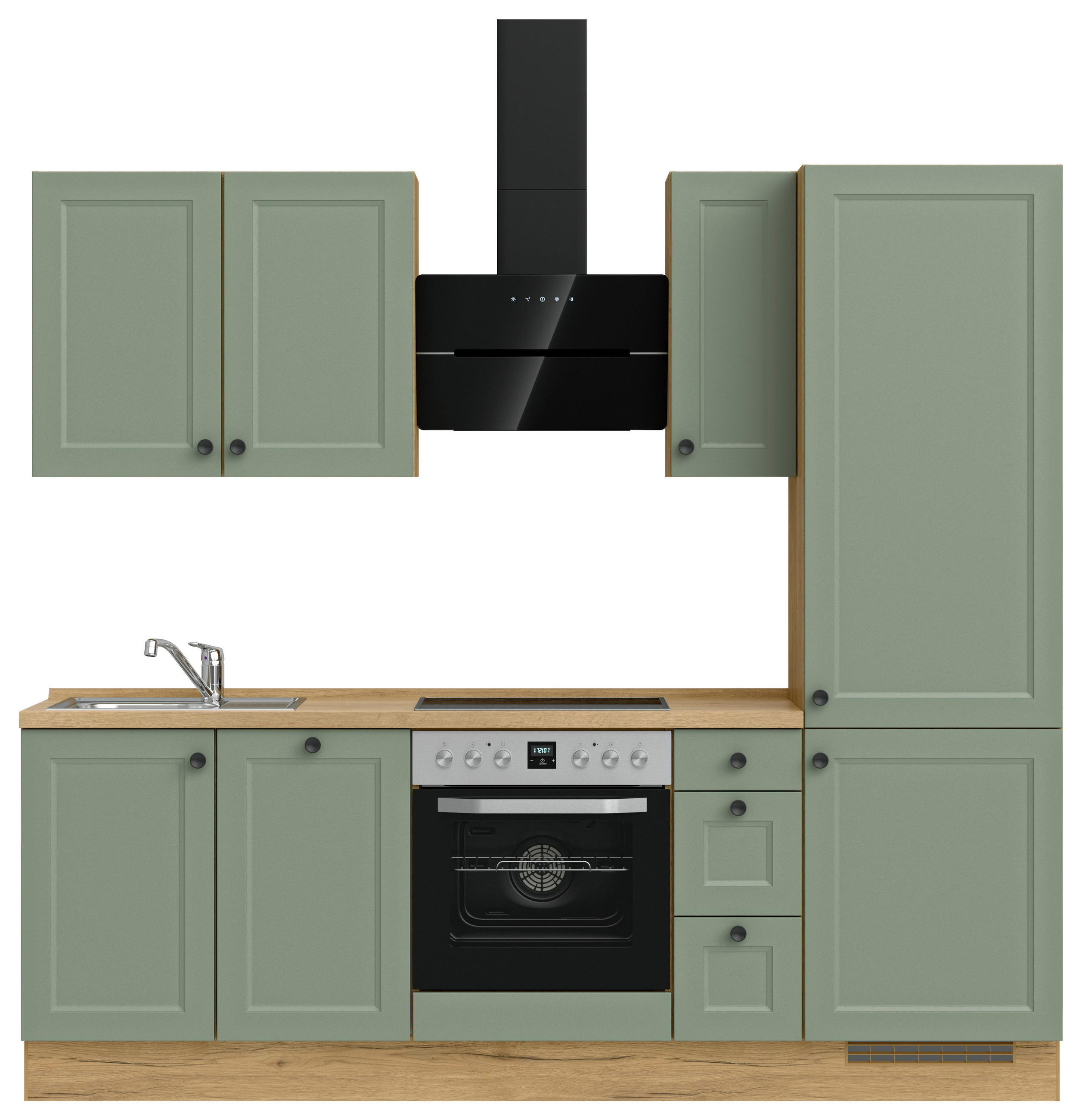 KÜCHENBLOCK 240 cm   in Eichefarben, Schilfgrün  - Schilfgrün/Eichefarben, MODERN, Holzwerkstoff/Metall (240cm) - Nobilia