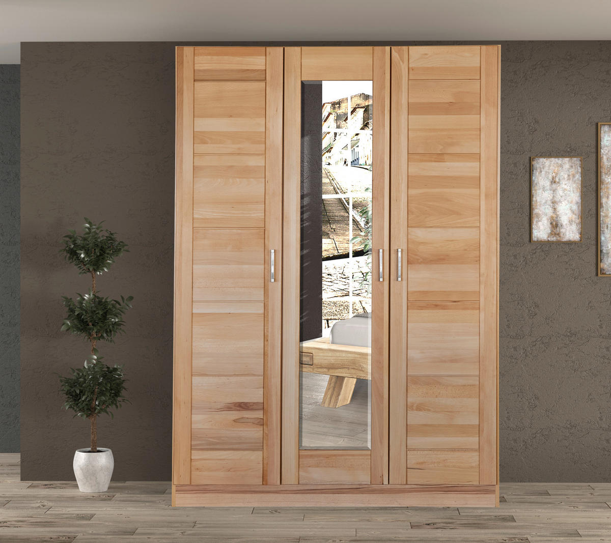 DREHTÜRENSCHRANK 152/205/60 cm 3-türig Kernbuche  - Kernbuche/Nickelfarben, Natur, Glas/Holz (152/205/60cm) - Boxxx