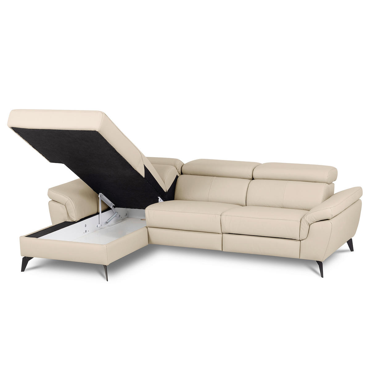 ECKSOFA SONO in Lederlook Echtleder Grau Bettkasten, Armteilverstellung, Kopfteilverstellung  179/252 cm  - Schwarz/Grau, Design, Leder/Textil (179/252cm) - Livetastic