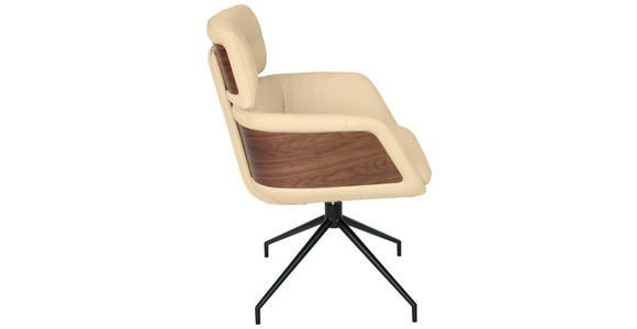 ARMLEHNSTUHL  Lederauswahl, Wippfunktion, Sitzfläche 360° drehbar, automatische Rückholfunktion  Echtleder  - Beige/Walnussfarben, Design, Leder/Holz (62/92/66cm) - Dieter Knoll