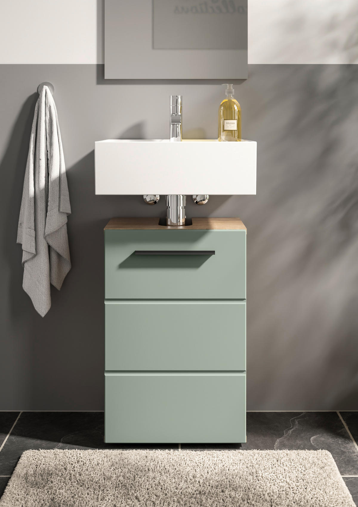 WASCHBECKENUNTERSCHRANK 40/60/31 cm  - Schilfgrün/Eichefarben, Basics, Holzwerkstoff/Kunststoff (40/60/31cm) - MID.YOU